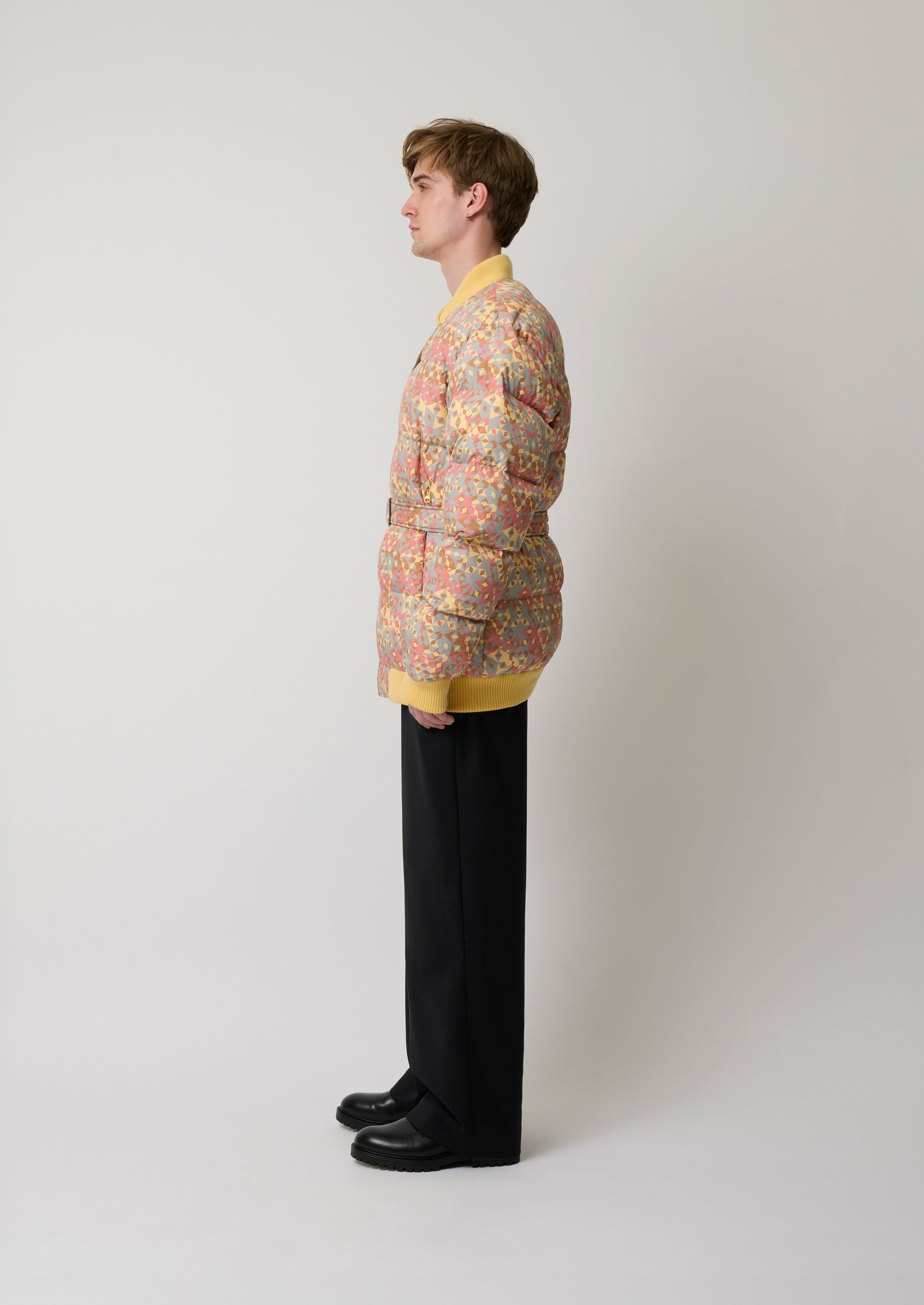 Laclos Paris, scandinavian, scandinavian pattern,menswear, geometric pattern, art-deco, fashion, paris, fashion week, casualwear, streetwear, puffer jacket, jacket, jacket with belt