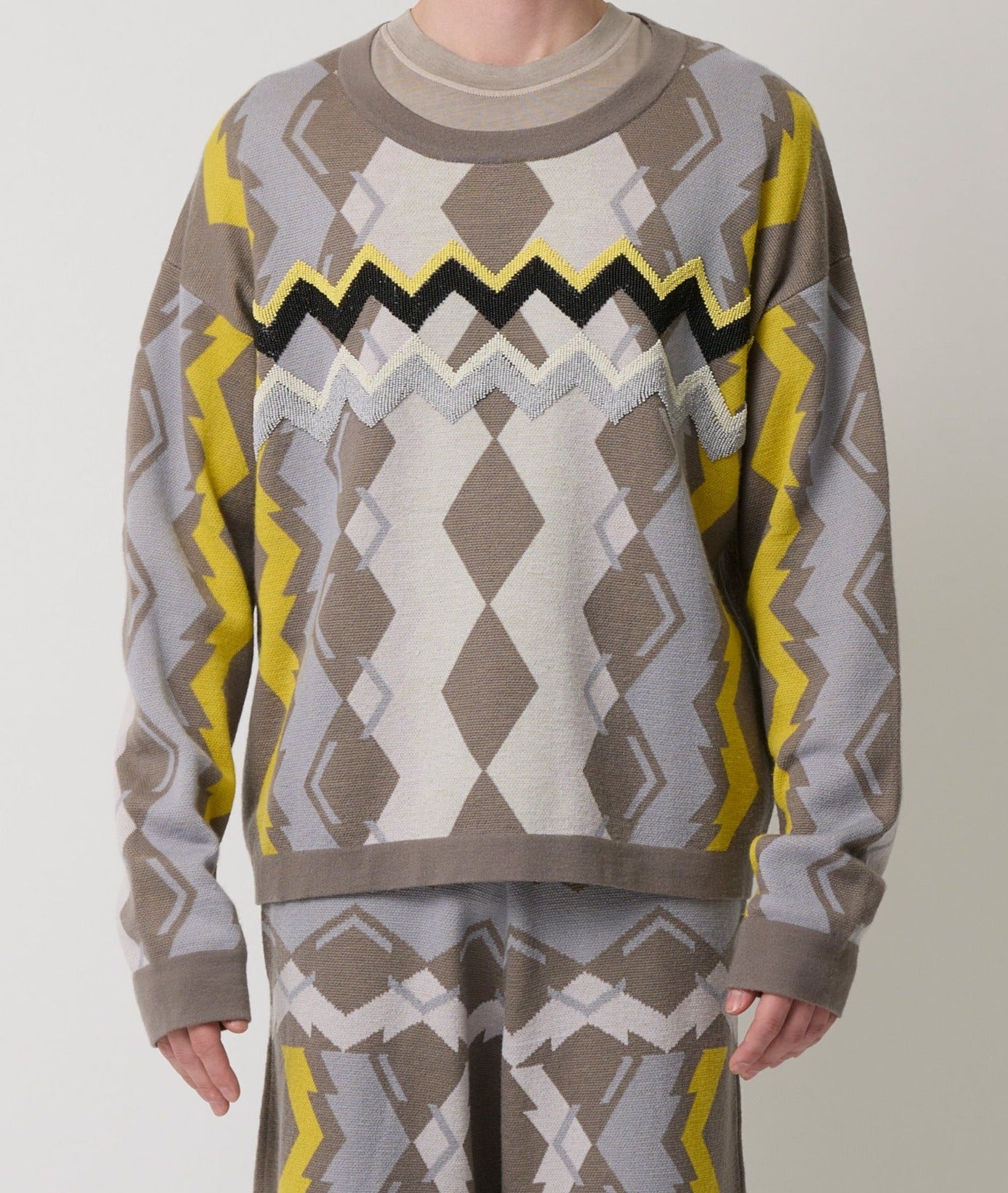 Laclos Paris, menswear, geometric pattern, art-deco, fashion, paris, fashion week, casualwear, streetwear, sweater, geometric, jacquard, bead embroidery