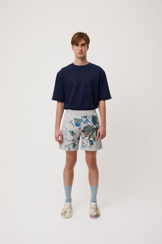 Grey Blue Bloom Shorts