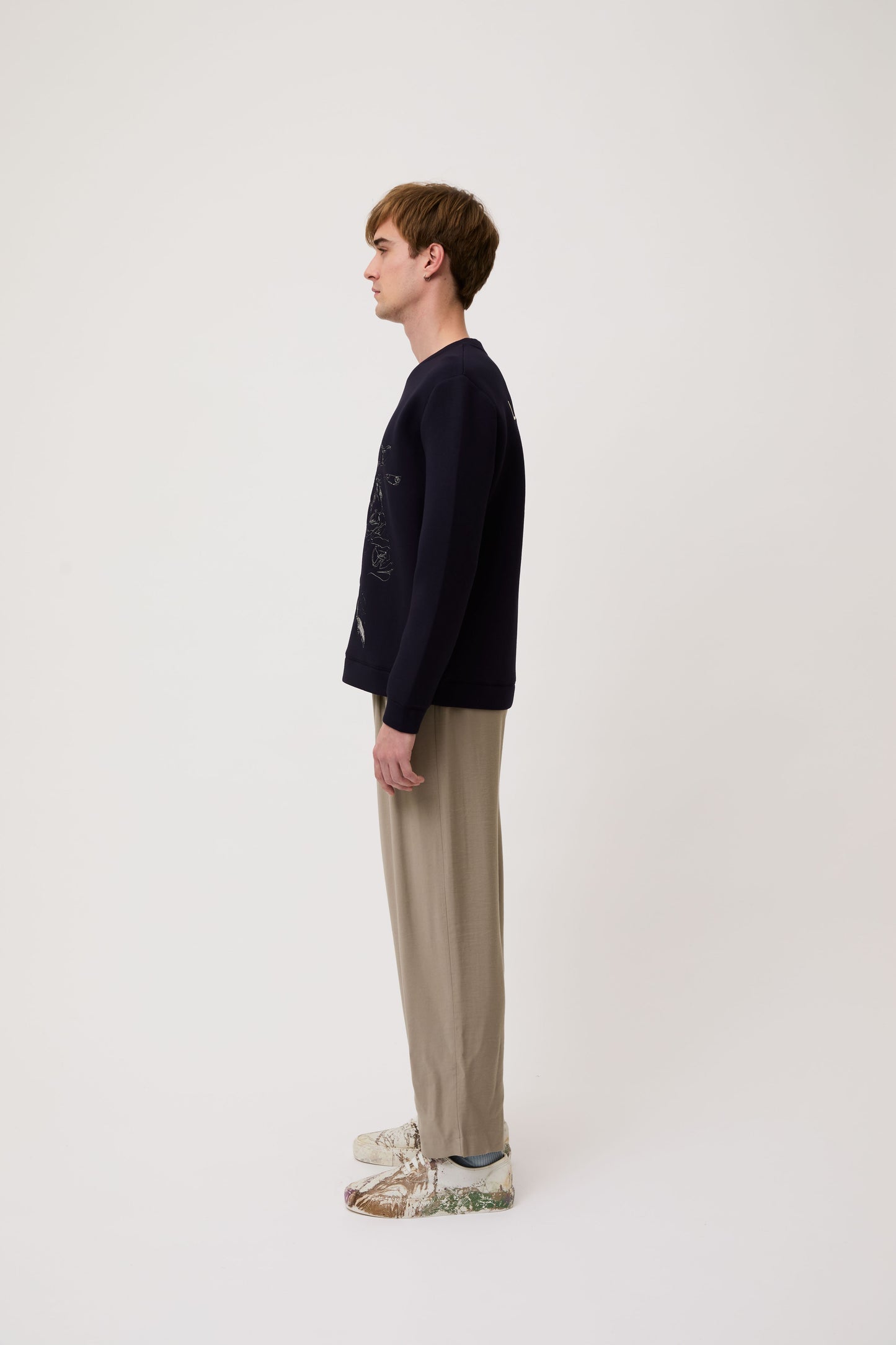 Deep Navy Embroidered Botanical Sweatshirt