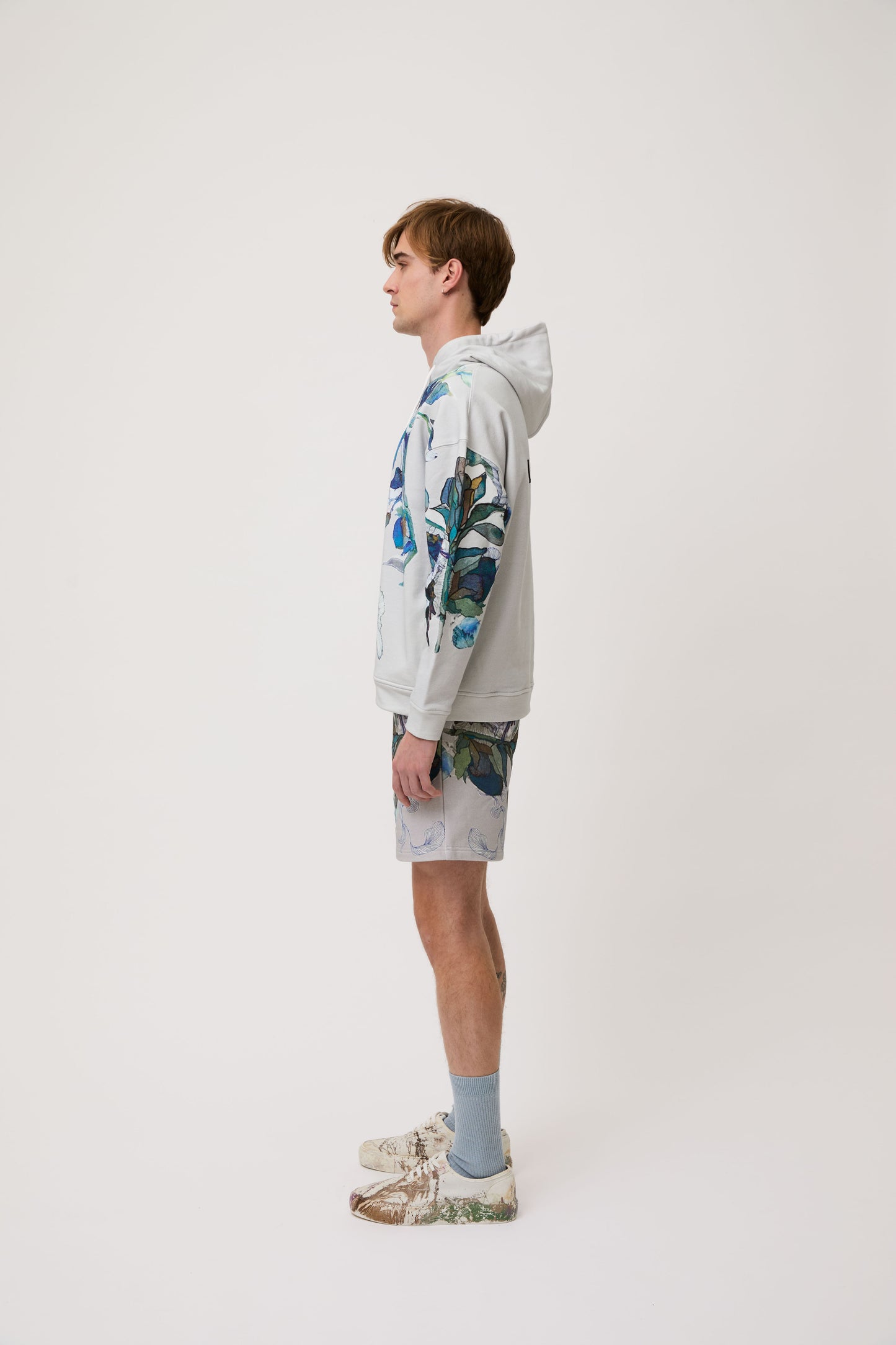 Grey Blue Bloom Cotton Hoodie