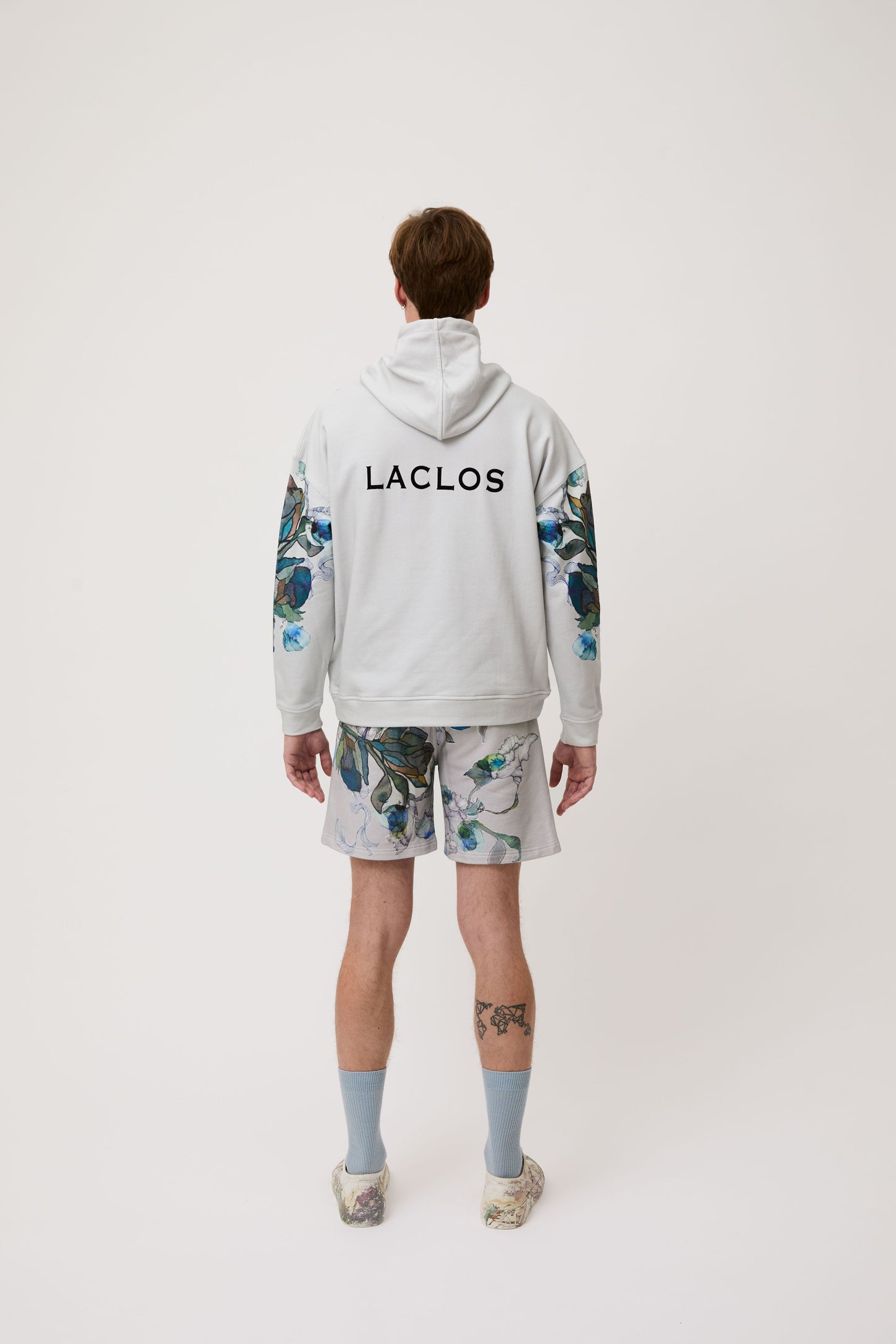 Grey Blue Bloom Cotton Hoodie